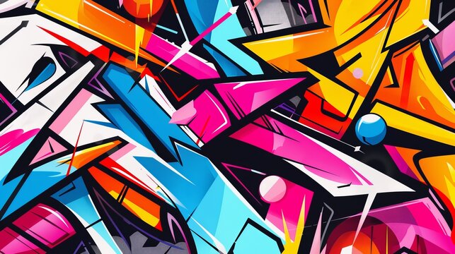 Fototapeta Abstract urban street art graffiti style vector illustration template background in colorful cyber metaverse theme.
