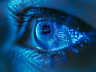 Cutting-Edge Cyber Security Eye: Intense Blue Patterns and Professional Color Grading in Digital Photography