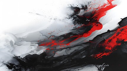 Black and red ink painting of a landscape with Japanese oriental style. - obrazy, fototapety, plakaty