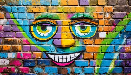 Colorful graffiti on the brick wall as face
