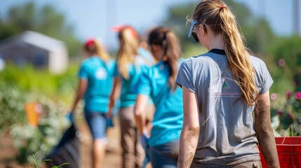 Young volunteers working together on a community service project