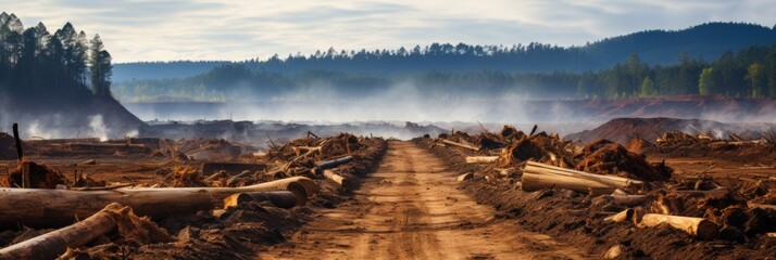 Barren Landscape after Deforestation - obrazy, fototapety, plakaty
