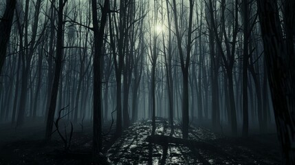Fototapeta premium Mysterious forest in the moon night.