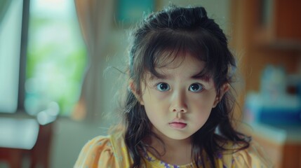 Obraz premium Cute asian little girl on the home background .