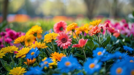 Colorful Flowers Blooming in the Grass
