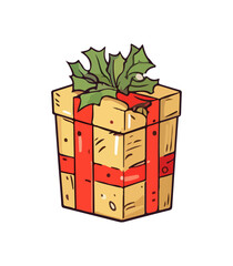 Gift vector illustration. Christmas New Year decoration box. Drawn in cartoon watercolor style isolated on a white background.