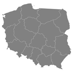 Outline of the map of Poland with regions