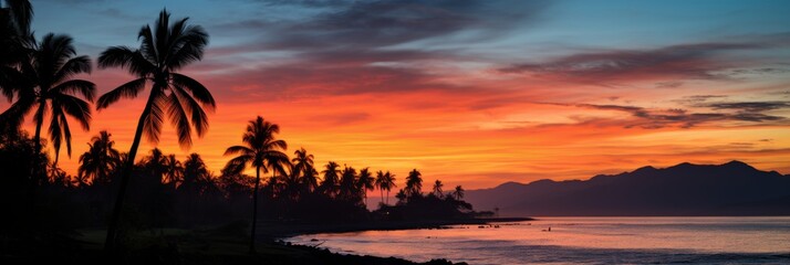 Fototapeta na wymiar Sunset Silhouettes with Palms