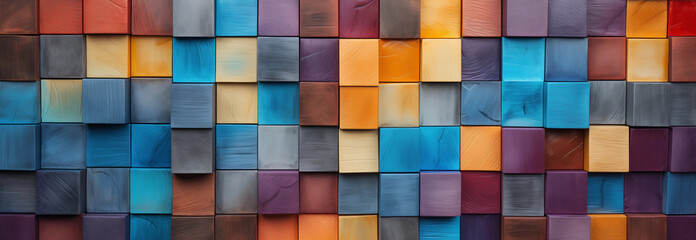 Colored wooden cubes wall. Abstract Colorful Background Made of Colored Wooden Cubes