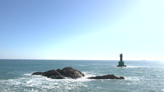 부산 기장 죽성드림세트장 성당과 등대 일출