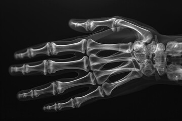 Naklejka premium X-ray image depicts bones of human hand against black background AI Generative