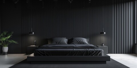 Modern Luxury Black Bedroom with Scenic Mountain View - Elegance & Comfort