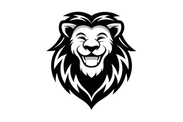 Fototapeta premium Lion with a big smile, for a logo. Simple black and white drawing style, with few drawing lines hgh