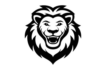 Fototapeta premium Lion with a big smile, for a logo. Simple black and white drawing style, with few drawing lines hgh