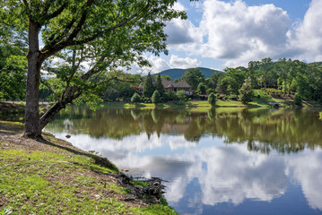Pond view with mountains
