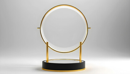 Golden perfection 3d round glass podium with gold embellishment, luxury product base pedestal stand