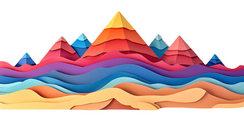 Fototapeta na wymiar Paper Cut style of colorful pyramid on transparent background PNG