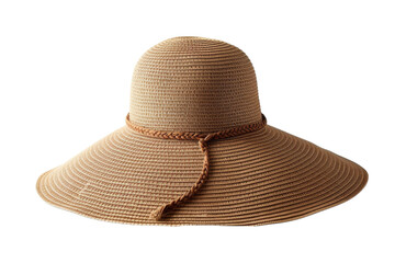Tan floppy hat adorned with a delicate ribbon around the brim