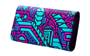 Intricate Fluorescent Tribal Wallet Isolated On Transparent Background PNG.