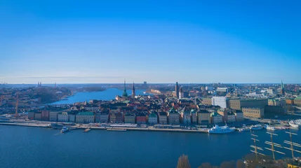 Fototapete Rund Stockholm old town - Gamla stan. Aerial view of Sweden capital. Drone top panorama photo © Audrius