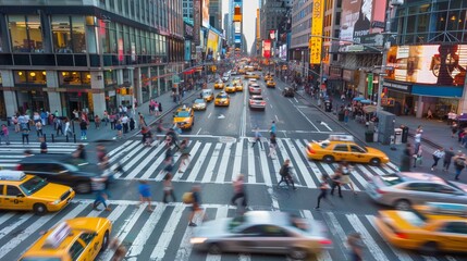 Timelapse of Busy Urban Downtown Street: Daylight Commuter Transportation Scene