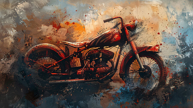 abstract painting of a retro motorbike, bike, picture, vector, illustration, art, model, style, glamour, design, drawing, paint, painting, color, oil, texture, grunge, artistic, textured, abstract