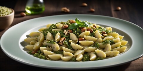 pasta with pesto and basil