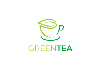 green tea or coffee cup logo. leaf nature drink, restaurant, cafe symbol design