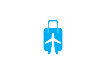 Obraz premium tour and travel logo design. airplane with suitcase icon template