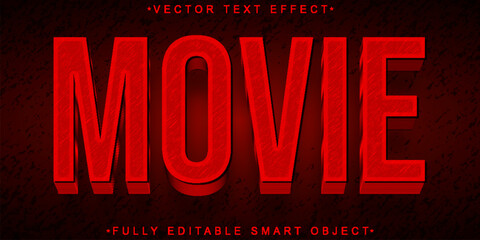 Red Movie Vector Fully Editable Smart Object Text Effect - obrazy, fototapety, plakaty
