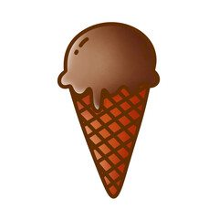 Ice cream in a waffle cone with chocolate glaze