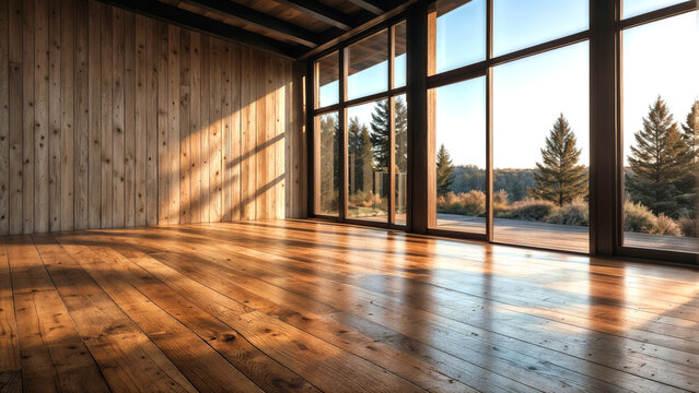 Empty interior with wooden floor