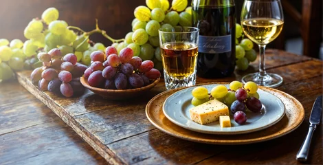  Photo of fresh grapes next to a wineglass © AlenKadr