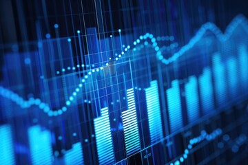 Illustration of a blue economic graph and market data, symbolizing financial analysis and stock market trends. - obrazy, fototapety, plakaty