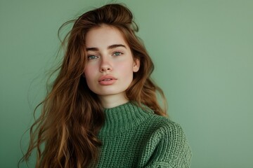 Thoughtful Young Woman With Wavy Brown Hair Posing