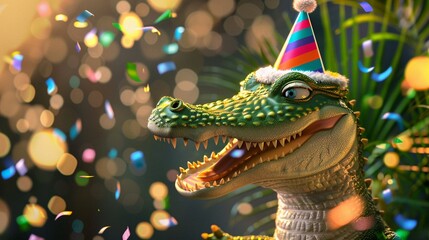 Cartoon Crocodile Celebrating Festive Party