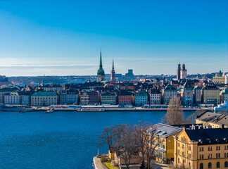 Stockholm old town - Gamla stan. Aerial view of Sweden capital. Drone top panorama photo
