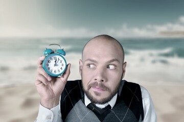 Surreal person with clock time pass concept