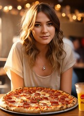woman eating pizza