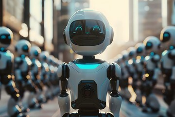 The Future of Corporate Office Collaboration: A Robot Leads a Business Team Showcasing AI's Role. Concept Artificial Intelligence, Business Leadership, Innovation, Robotics, Corporate Collaboration