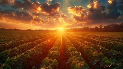 Setting Sun Over Crop Field