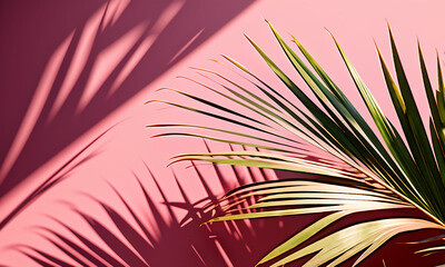 Soft Palm Leaf Shadows on Pale Pink Wall: Abstract Background for Product Display. Spring and Summer Vibes