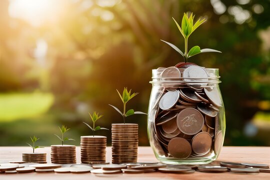 Jar filled with coins symbolizes savings for thrilling travels
