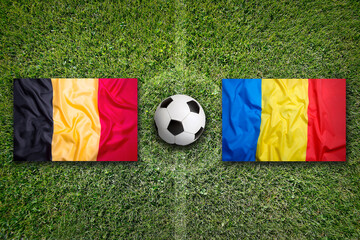 Belgium vs. Romania flags on soccer field