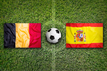 Belgium vs. Spain flags on soccer field