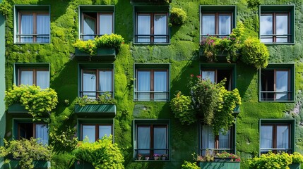 Green facade of apartment building, Lisbon, Portugal - obrazy, fototapety, plakaty