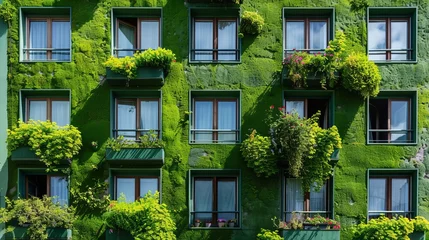 Deurstickers Green facade of apartment building, Lisbon, Portugal © Emil