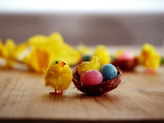 Fluffy Easter chicks and eggs decorations 