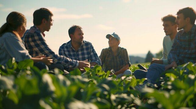 Group Sitting on Lush Green Field - Powered by Adobe