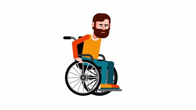 A person with disabilities moves in a wheelchair. Cartoon 2d looped animation with alpha channel